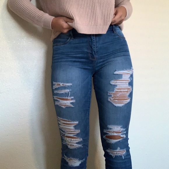 PacSun Medium High Rise Indigo Ripped Skinny Jeans - Picture 1 of 4